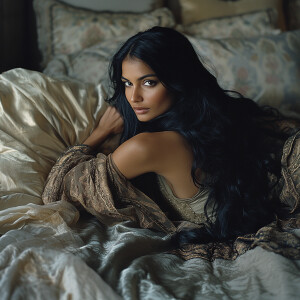 Generate an image of a breathtakingly beautiful Indian woman wit...