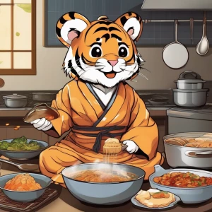 Cute tiger cooking, comic style