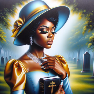 An airbrush oil painting depicts an African American woman with...