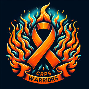 Black background. Orange Ribbon for CRPS Awareness. Engulfed in...