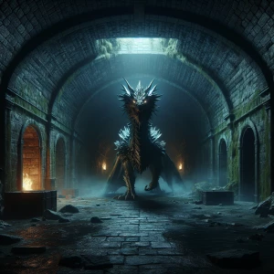A detailed, intimidating dragon with glowing eyes and sharp scal...