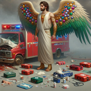 Create a realistic 3D oil painting depicting a scene of emergenc...