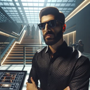 A confident man with a stylish beard and sunglasses, wearing a p...
