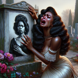 A beautiful light-skinned African-American woman with long wavy...