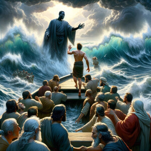African-American Jesus telling Peter to come walk on the water,...