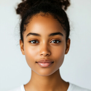 Portrait of a 21-year-old African American woman with a clean fa...