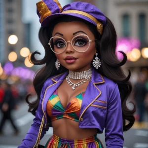 Dark brown African American Betty Boop with long hair, hazelnut...