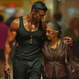 realism photo painting.a  indian criminal sweaty muscular beefy...