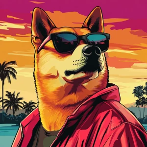 MEME DOGE in GTA art style, , in the style of a Grand Theft Aut...