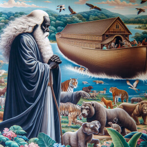 A close-up and detailed wall painting focusing on Noah, depicted...