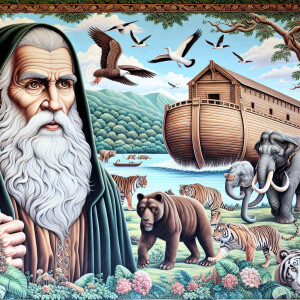 A close-up and detailed wall painting focusing on Noah, depicted...