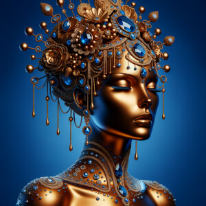 Create a 3-D realistic, elegant figure against a vivid royal blu...