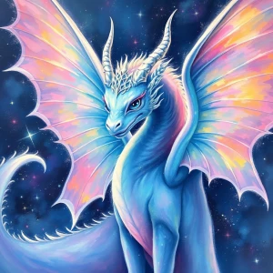 A ethereally shimmering celestial fairylike dragon, every detail...