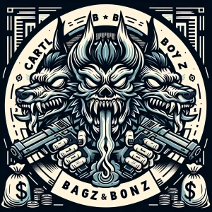 Create a bold logo featuring a menacing creature with sharp feat...