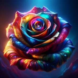 A Multi-Colored rose, each petal a swirl of iridescent hues: cri...