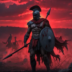 Imagine a lone Spartan warrior standing amidst a desolate battle...