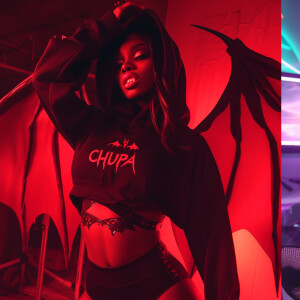 a photograph of a gorgeous vampire with large bat wings and perf...