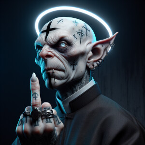 "A striking, close-up portrait of a rebellious goblin with pale...