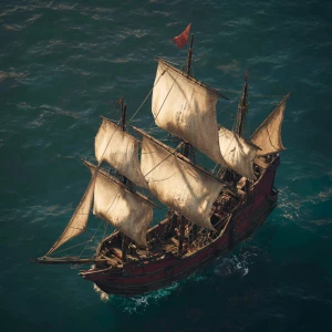 A vessel from the 1400s ship in the ocean same colors