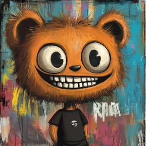 Stylized character portrait of a mischievous designer toy creat...