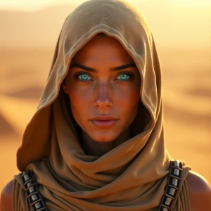 “A highly realistic portrait of Dahlia Valentina as a Fremen fro...