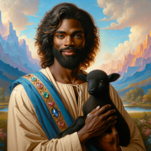 Oil painting of an African-American man resembling Jesus Christ,...