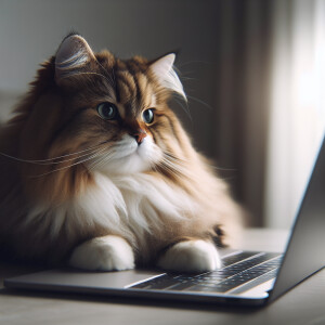 laptop with big sibirian cat