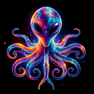 Colored alien transparent graphic, no background, cosmic alien g...
