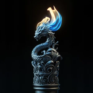 Photorealistic image of an antique silver lighter. The flame, bu...