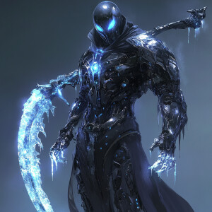 Create an image of the Ice Reaper, a villainous character with a...