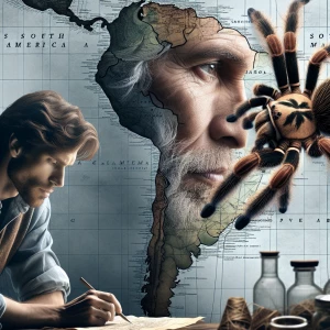 Create an image featuring a american male archaeologist examinin...