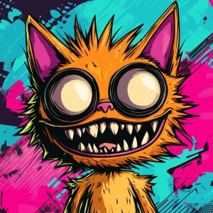 Stylized character portrait of a mischievous designer toy creat...