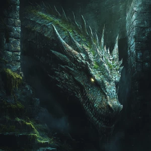 A detailed, intimidating dragon with glowing eyes and sharp scal...