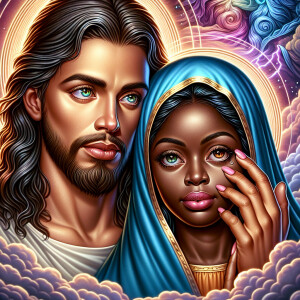 Ensure that the image distinctly represents both Jesus Christ an...