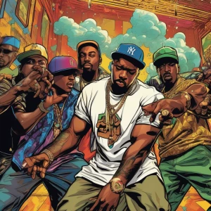 Three rappers battling in a club