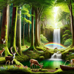 Forest landscape with waterfall