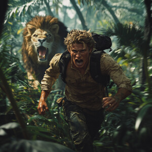 A thrilling 3D render of a handsome male 22-year-old, wavy blond...