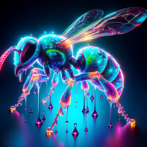 Create an image of an oversized wasp that stands out with hyper-...