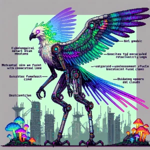 Design an 8-bit pixel art representation of a towering ANZU cybo...