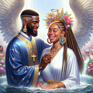 An oil painting depicting a light-skinned African-American pasto...