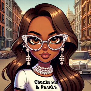 Create an image of Betty Boop reimagined with brown skin and lon...