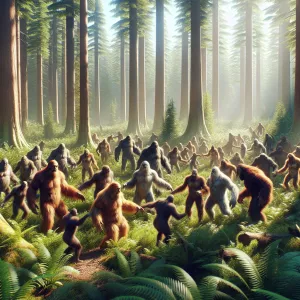 1400 humanoid looking sasquatch together in the forest joyus