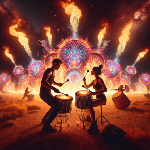 A psychedelic carnival in Texas,  Drummer, drummers beating two...