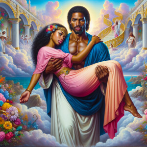 An oil painting in a classical style depicting a single African-...