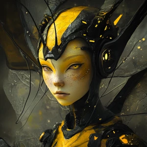 Create an image of an alien girl inspired by Abramtsevo Colony a...