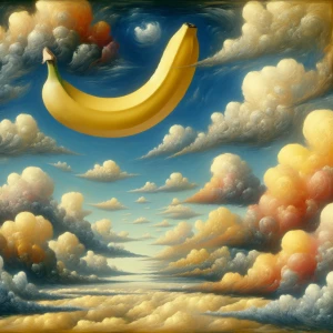 Create a still-life image in the surrealist style of René Magrit...