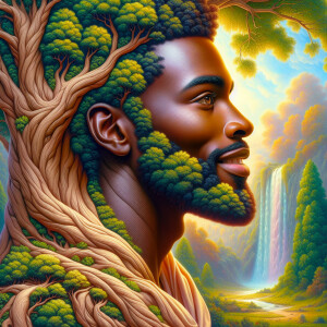 A hyper-realistic 3-D oil painting depicting a tree integrated w...