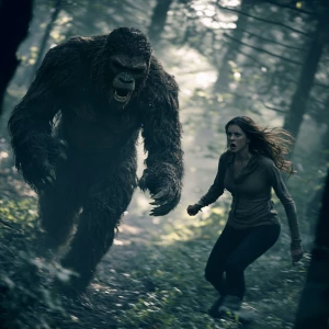A woman being chased by a 8 foot humanoid looking sasquatch thru...