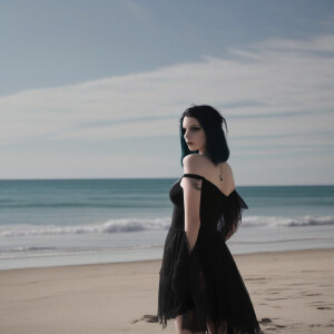 Middle school goth girl at a nude beach