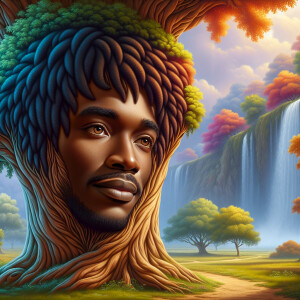 A hyper-realistic 3-D oil painting depicting a tree integrated w...